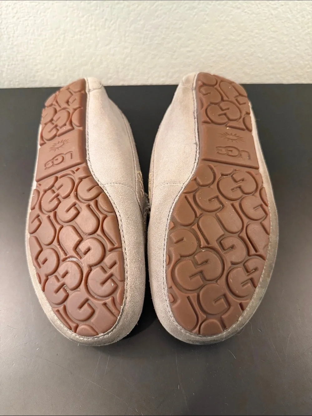 UGG Women’s Gray Suede Shearling-Lined Moccasin Slippers